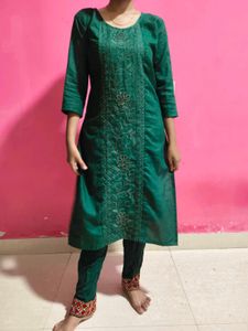 Green Embroidery Kurti Set
