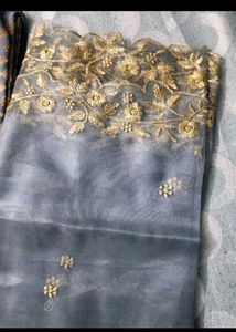 Grey Embroidered Dress Material