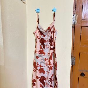 Abstract Print Cowl Neck Midi Dress