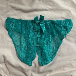 Teal Lace Panty with Bow