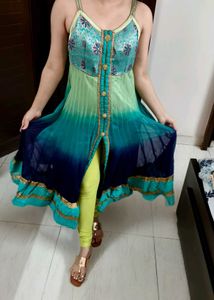 Women Festive Net Embroidered Anarkali Kurti