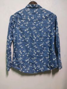 Max Blue Top With White Printed Flowers Women