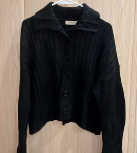Black Knit Button-Down Cardigan