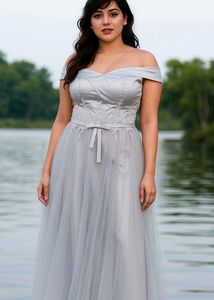 Long Off shoulder Gown Dress Wedding Flared