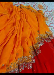 Gorgeous Red &amp; Orange Saree doble shade
