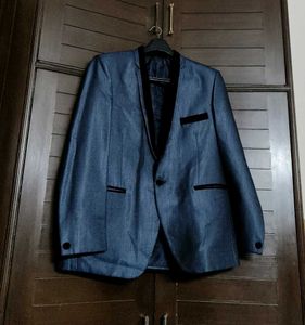 Partywear Men Shiny Stylish Blue Suit Set