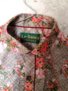 Le-Sancy Floral Check Button Down