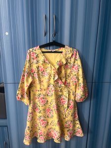 Honey Floral Yellow Wrap Dress-XXL
