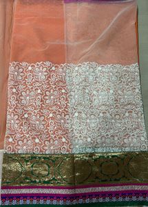 Orange Saree with Colorful Embellishments