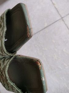 Olive Green Woven Slide Sandals