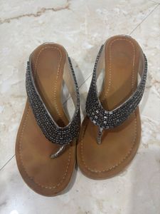 Silver Beaded Ethnic Size 37 Sandals From Melange