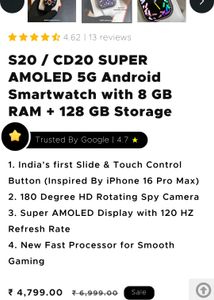 S20 Ultra Android 5g Smartwatch 8/128