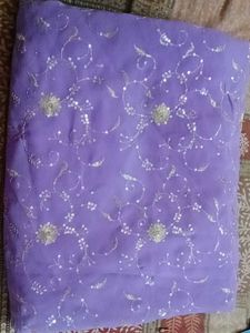 Lavender colour cifon  Embellished Saree