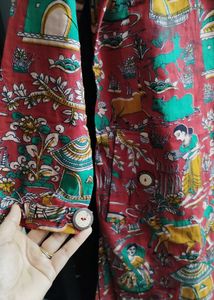 Deep Red Kalamkari Trench Coat