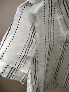 White Sheer Top With Blue Diamond Print