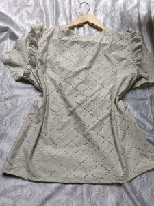 Zara White Eyelet Ruffle Top