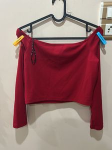 Red Off-the-Shoulder Cropped Top