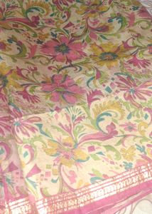 Flower Print Tusser Silk Saree