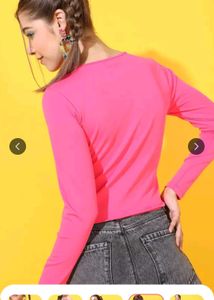 Pink Knot-Front Long Sleeve Top