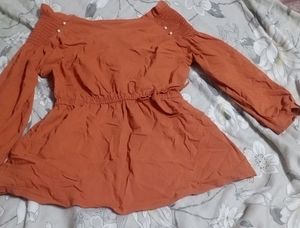dusty Orange Colour Top For Women Peplum To