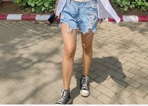 Light Blue High-Waist Denim Shorts