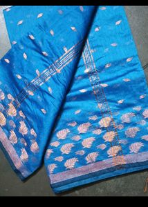 Elegant Blue Leaf Pattern Saree