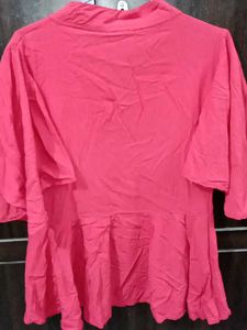 Red Peplum Mandarin Collar Top with Floral Details