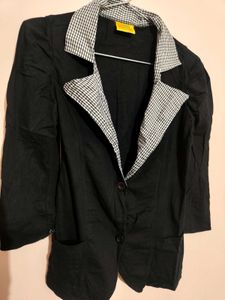 Casual Black Checked Collar Blazer