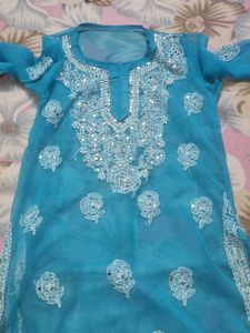Blue Chikankari Kurti With Inner