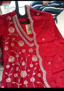 Red Embroidered Kurta Set