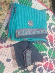 gray ad navy blue Embellished Saree