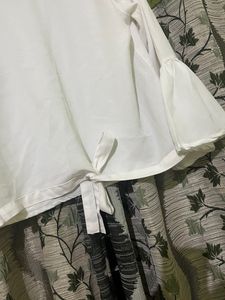 White Puff Sleeve Tie Top