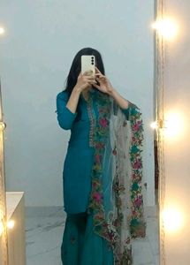 Teal Floral Dupatta Gharara Suit