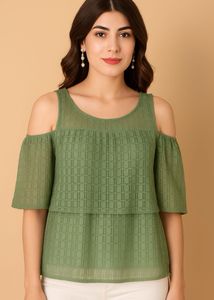 Sage Green Lace Cold Shoulder Top