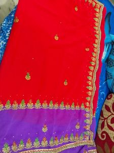 Pink And Golden Embroidery Design Saree...