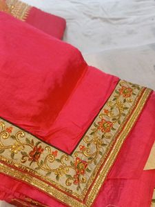 Pink &amp; Gold Embroidered Saree(Issue)