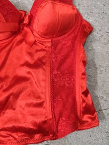 Red Valentine Lace And Bow Detail Corset Top