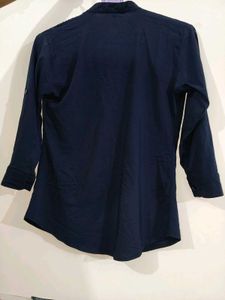 Navy Blue Mandarin Collar Top