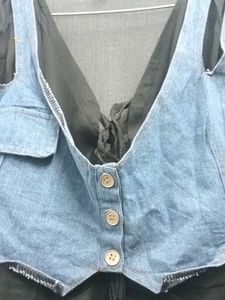 Black Dress with Denim Vest