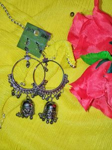 Combo Set Of 2 Pink DropEarrings &amp; Metallic Jhumka