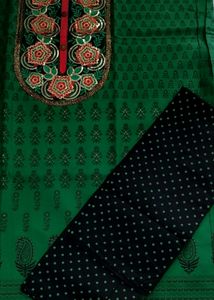 Unstitched Cotton Suit Set With Chiffon Dupatta