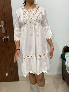 White Embroidered Mini Dress