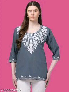 Embroidered Grey Tunic Top