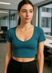 Teal Ribbed Crop Top