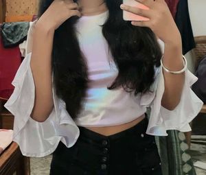Ruffle Sleeve Iridescent Top