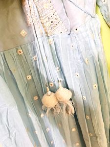 Blue Anarkali with mirror work