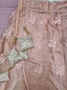 Cute Peach Floral Leheghna with Blouse &amp; Dupatta