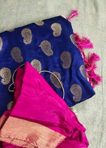 Elegant Blue &amp; Pink Saree with Blouse