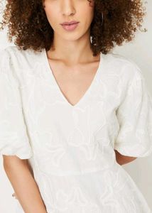 White Embroidered Puff Sleeve Mini Dress
