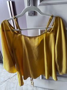 Mustard Blouse with Lace Detail